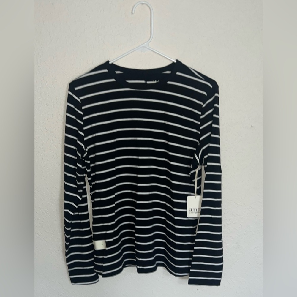 Ana A New Approach Women's Long Sleeve Striped Shirt Black Size Large